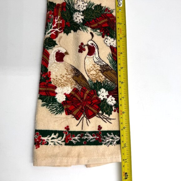 Vtg Cecil Saydah Christmas Partridge Kitchen Towels W/ Red Plaid Trim Set Of 2 - Picture 3 of 12